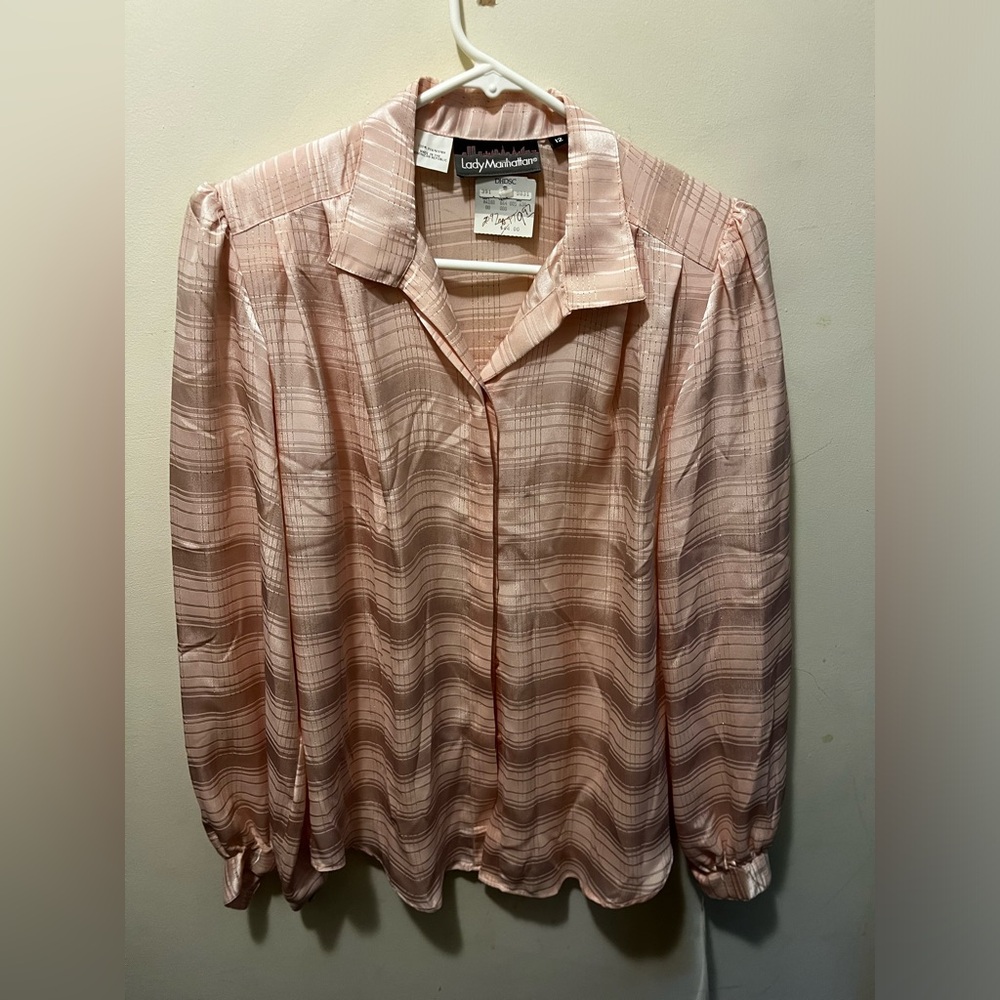 NWT Vintage lady manhattan button down shine‎ blouse sz 12